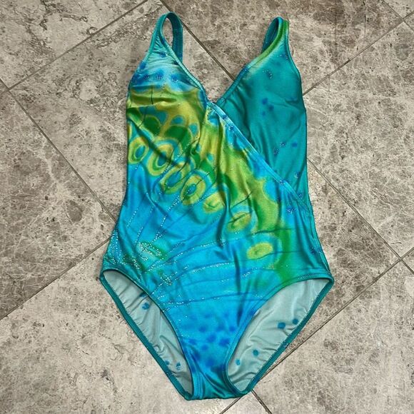 Vintage Gottex Gold Label 80’s Watercolor Surplice One Piece Swimsuit Size 12 - Picture 2 of 16